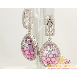 Серебряные серьги крупные с цветным камнем 430730с